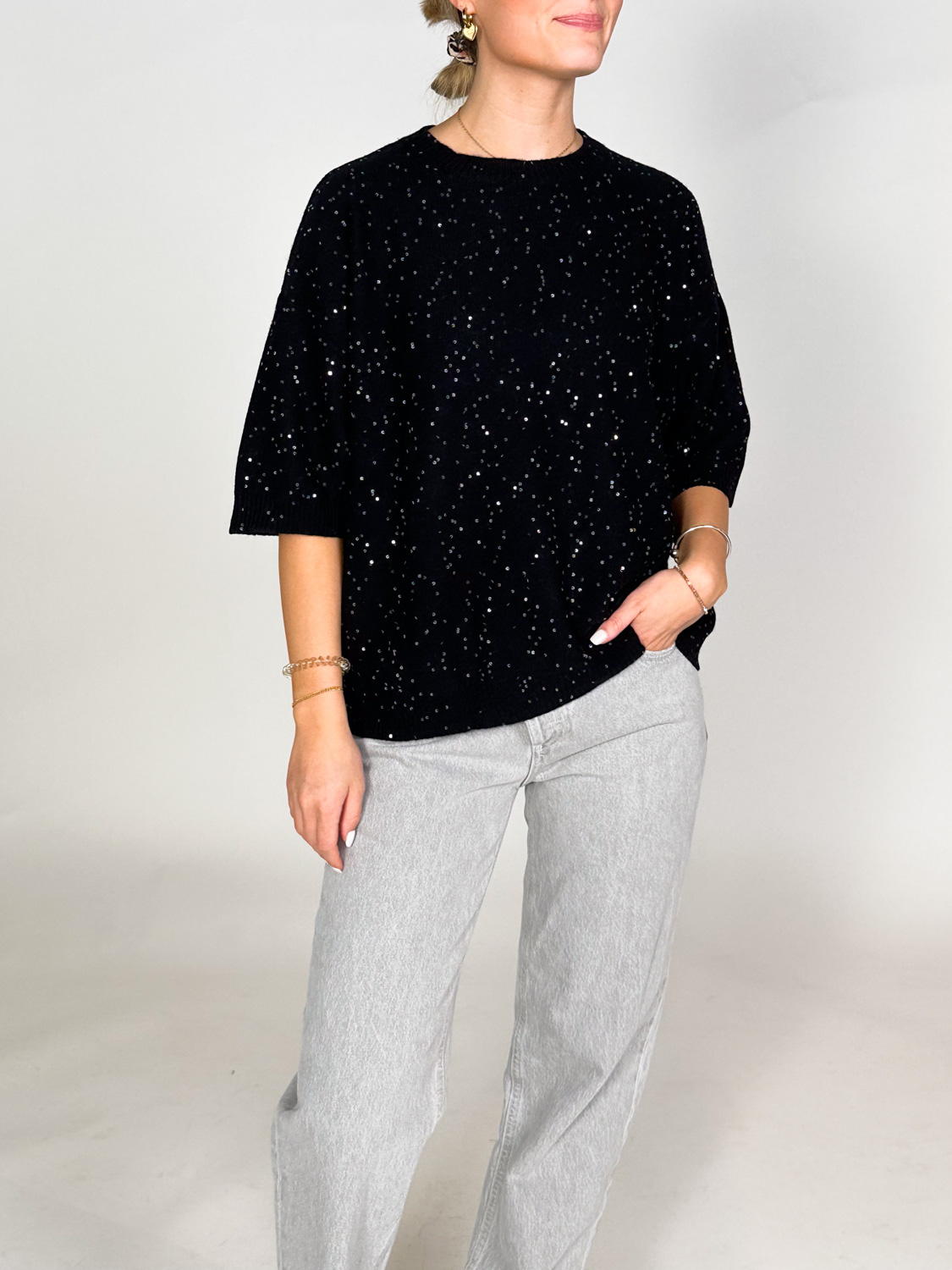 Lorena Antoniazzi Short sleeve sweater with sequin details  black 34