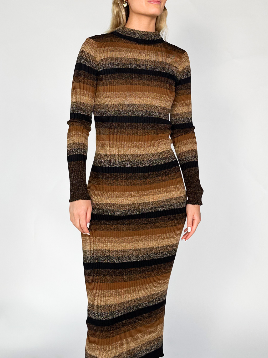 Roberto Collina Abito Lupetto – striped merino wool dress  brown S