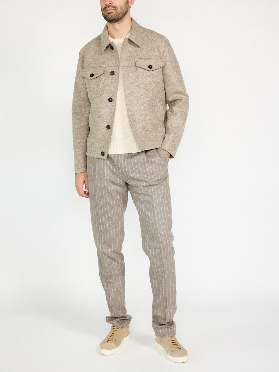 PT Torino Soft fit trousers made from a virgin wool-cashmere mix with pinstripes  beige 52