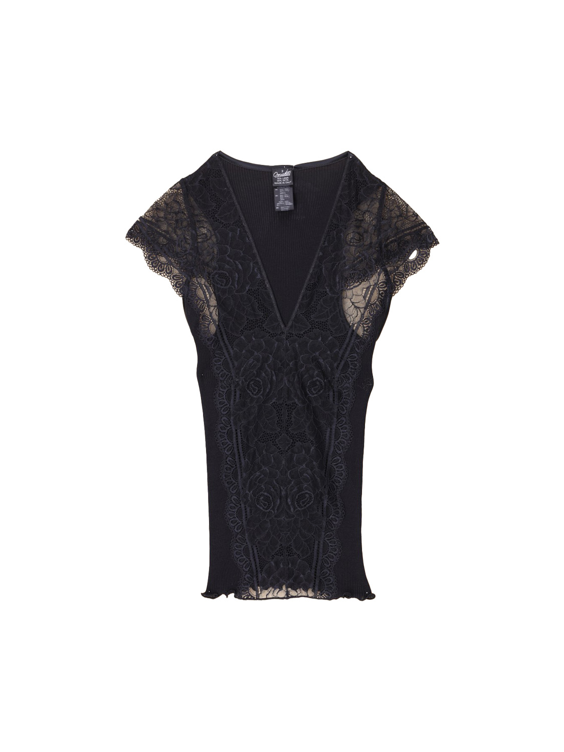 Oscalito Shirt made of a wool-silk mix with lace details  black S