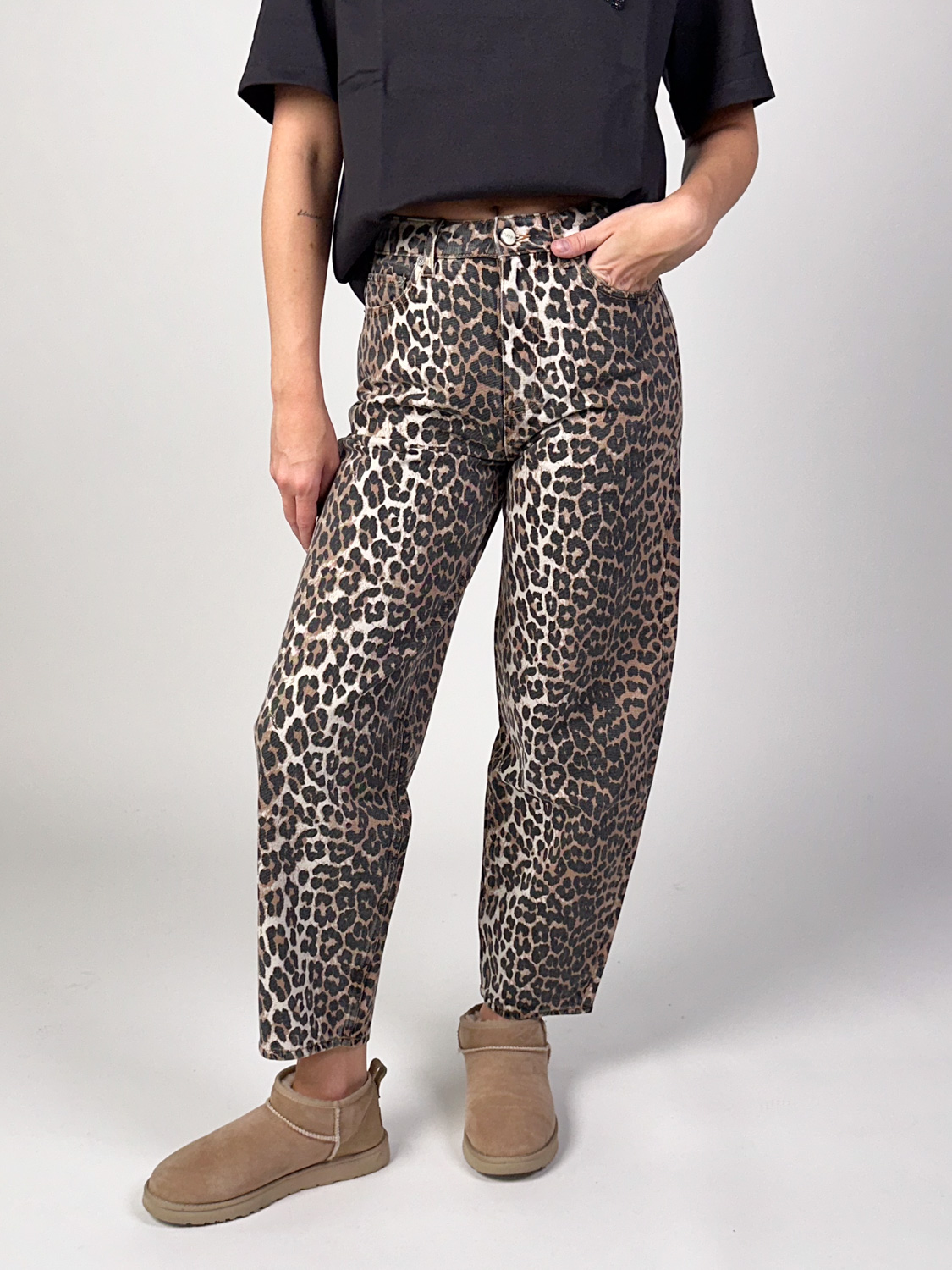 Ganni Stary - Denim mit Leoparden-Print   mehrfarbig 26