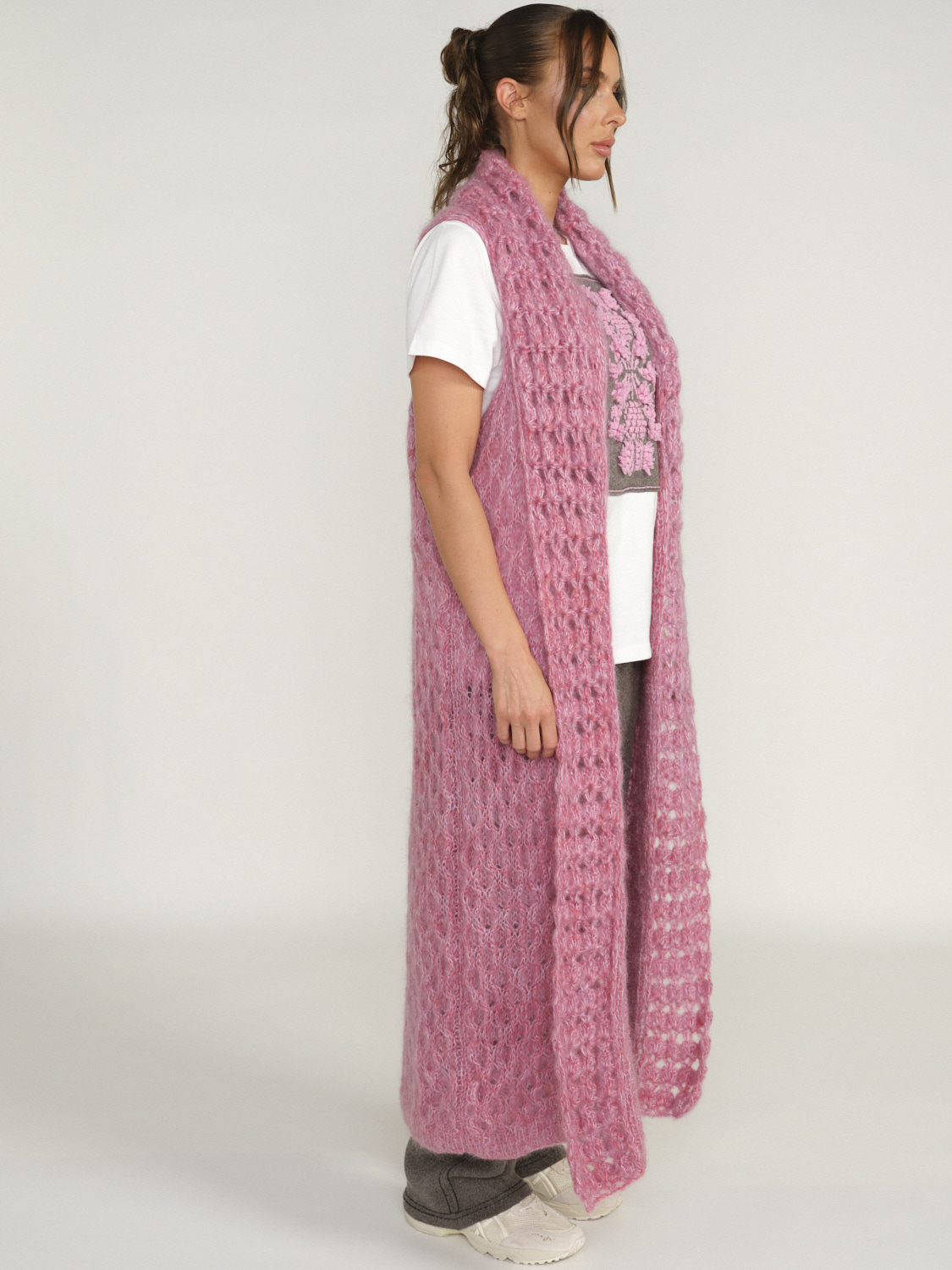 Letanne Gia Mohair Silk Gia - Chaleco de punto de mezcla de seda y mohair rosa Un