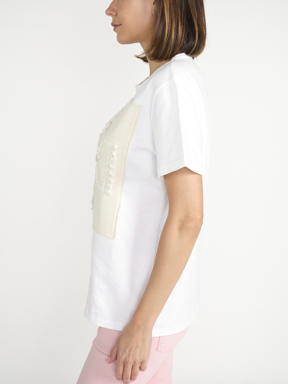 Barrie Cotton-t-shirt with cashmere application  creme S