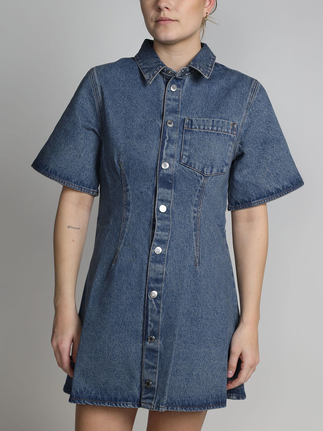 Alexandre Matiussi Short-sleeved cotton denim mini dress  blue XS