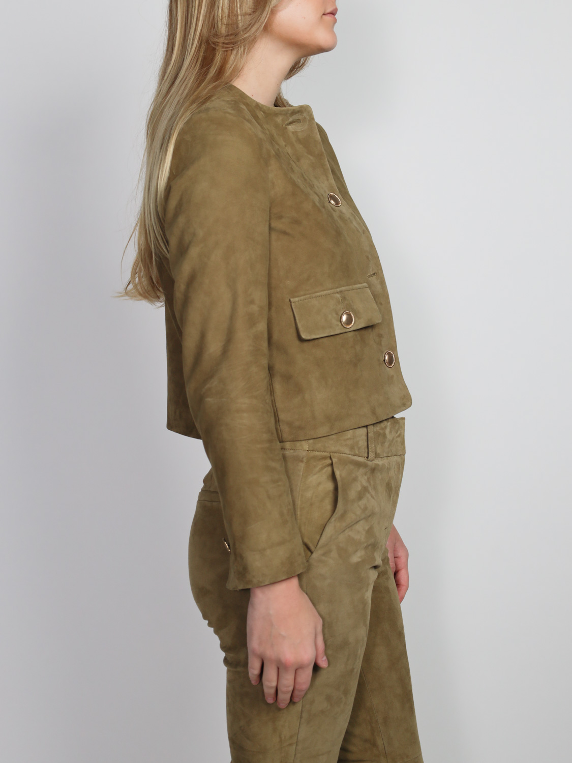 Arma Gaya – Kurze Velours-Lederjacke   36 khaki