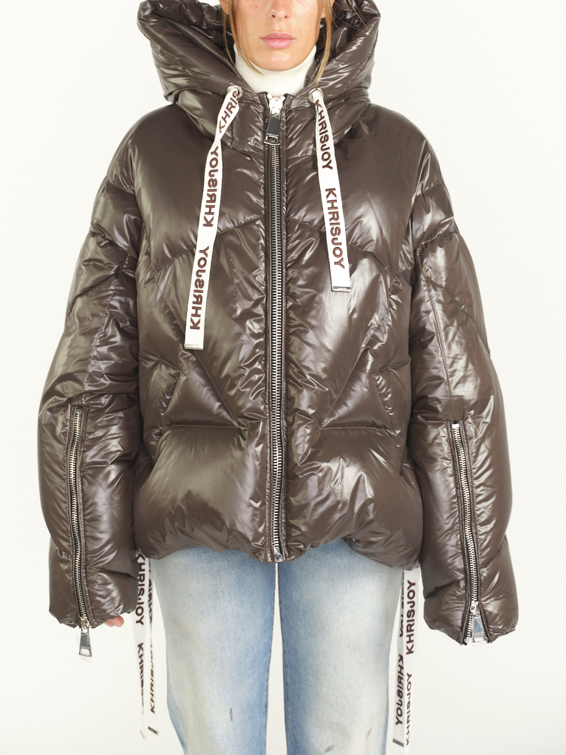 khrisjoy Puff Khris Iconic Shiny - Puffer jacket with hood brown S/M