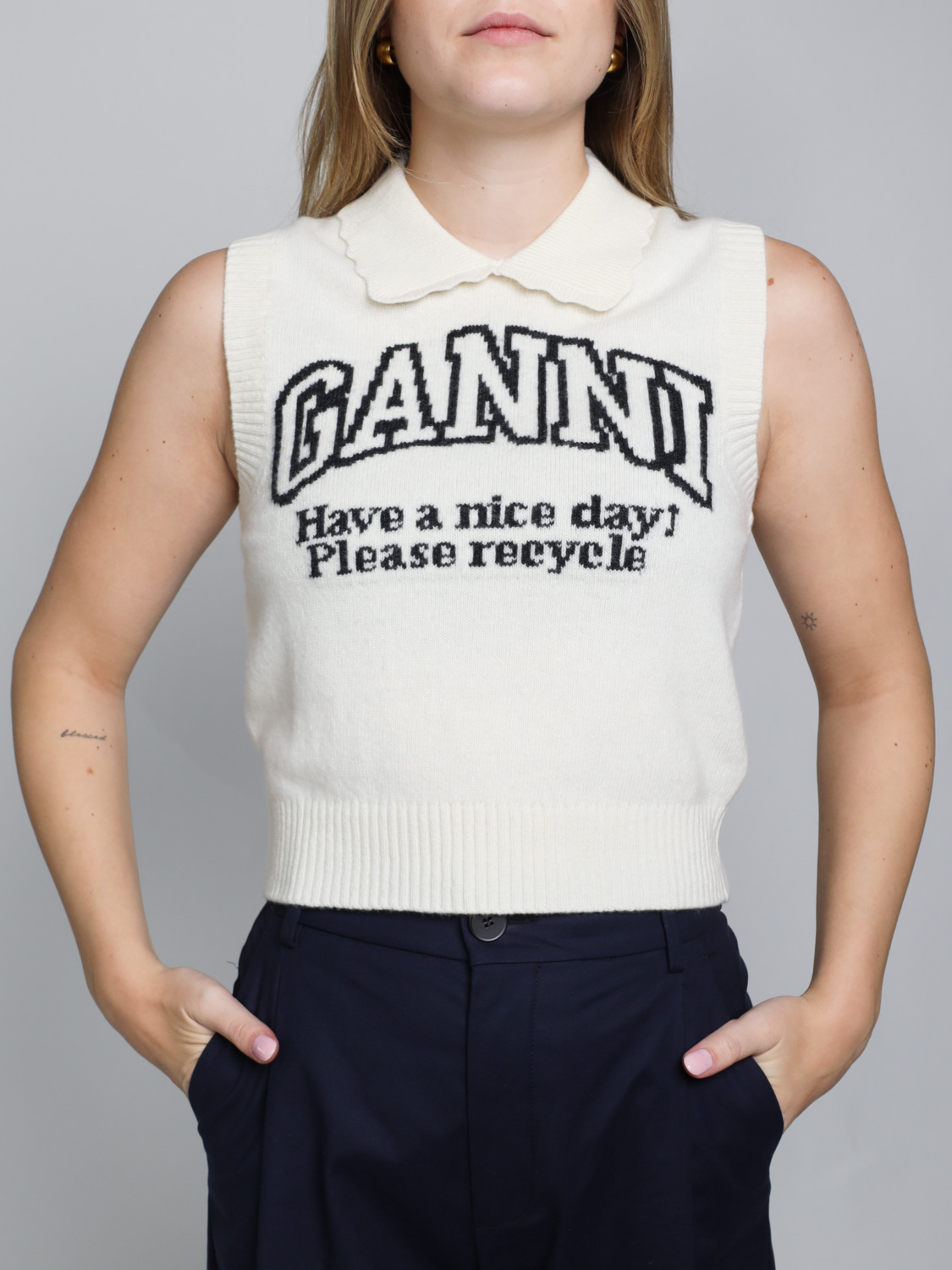 Ganni Graphic – sweater vest made from a wool blend  white XS