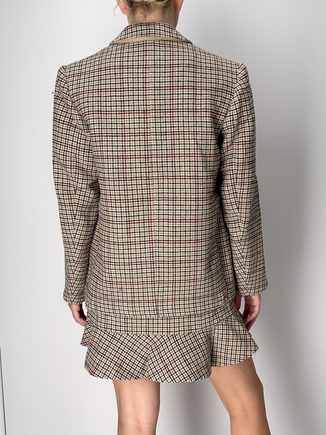 Ganni Checked wool blend blazer beige 38