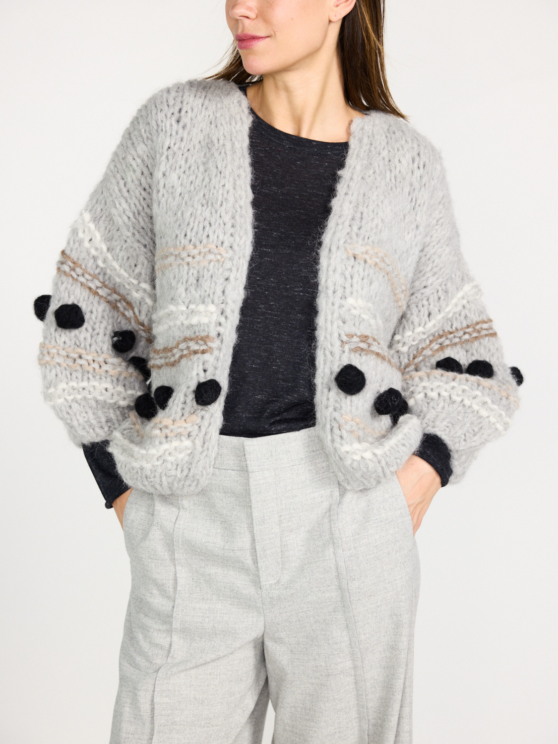 Maiami Alpaca Big Bomber – Grobstrick Cardigan grigio Taglia unica