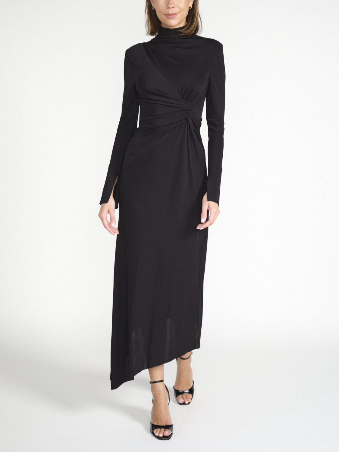 Victoria Beckham High neck midi dress with draped waist  black 34