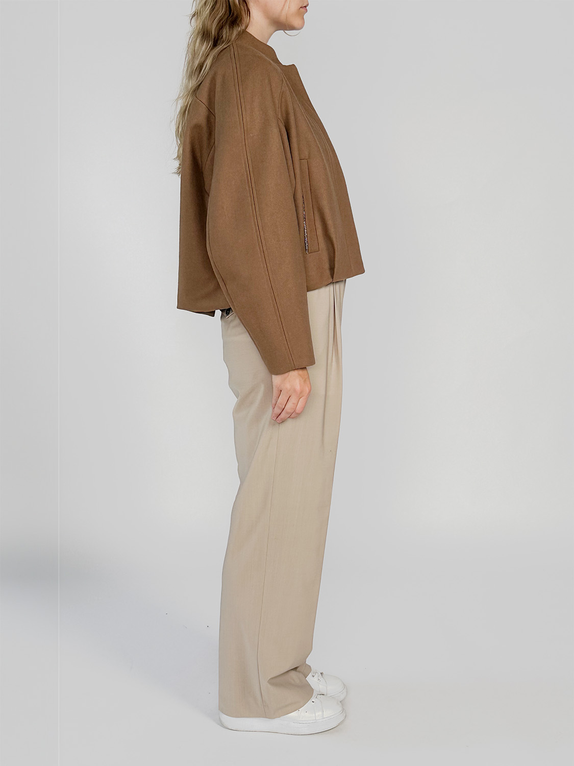 Bazar Deluxe Bomber jacket made from a virgin wool blend  camel 36