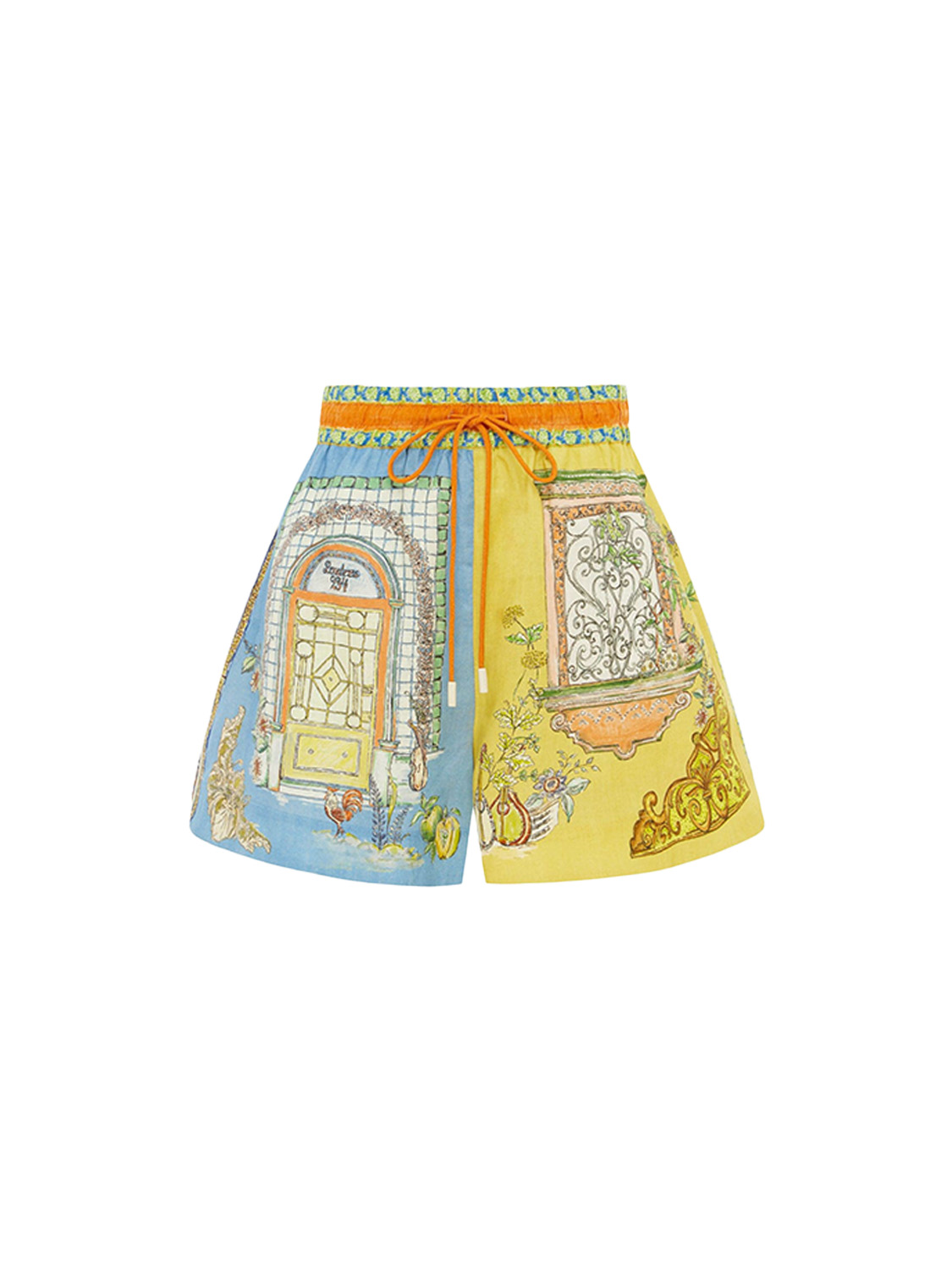 Alemais Monte Shorts – Leinen-Hose mit Artwork Design   36 mehrfarbig