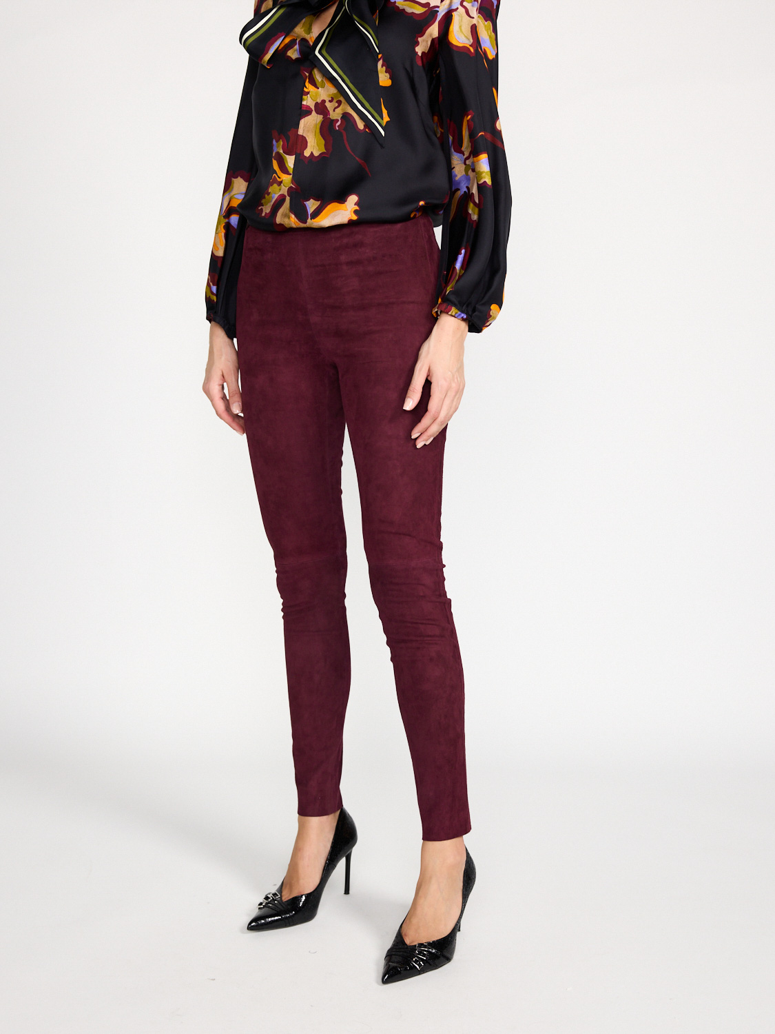 Joseph Veloursleder-Leggings  bordeaux 36