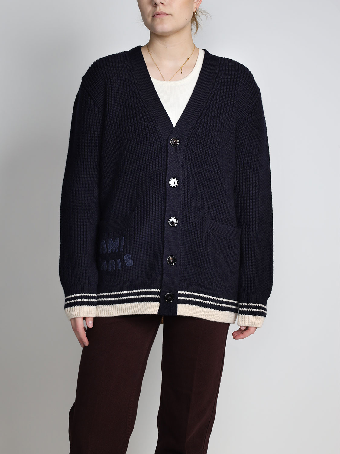 Alexandre Matiussi Ribbed cardigan with logo details  navy S