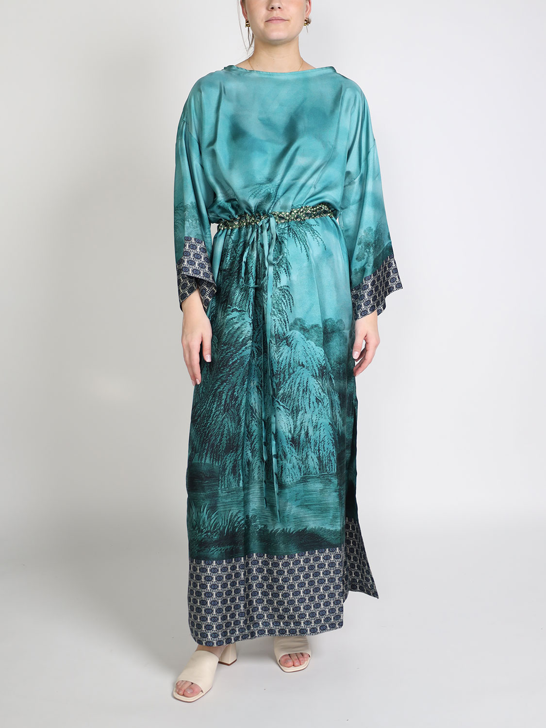 Pierre Louis Mascia Aloe - Silk maxi dress with floral pattern  türkis M