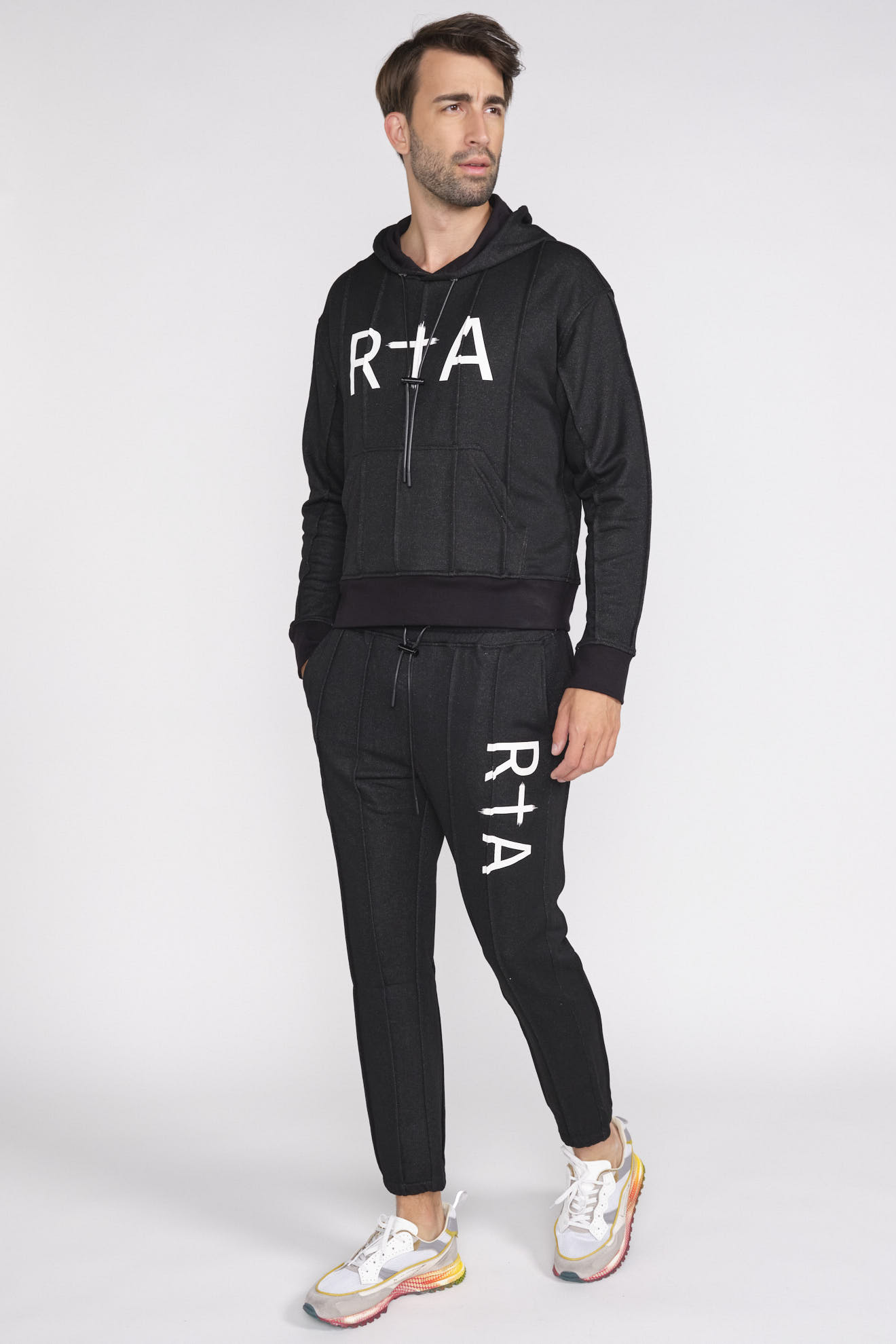 RtA Lucio - hoodie with glitter fabric and label print | loui.rocks