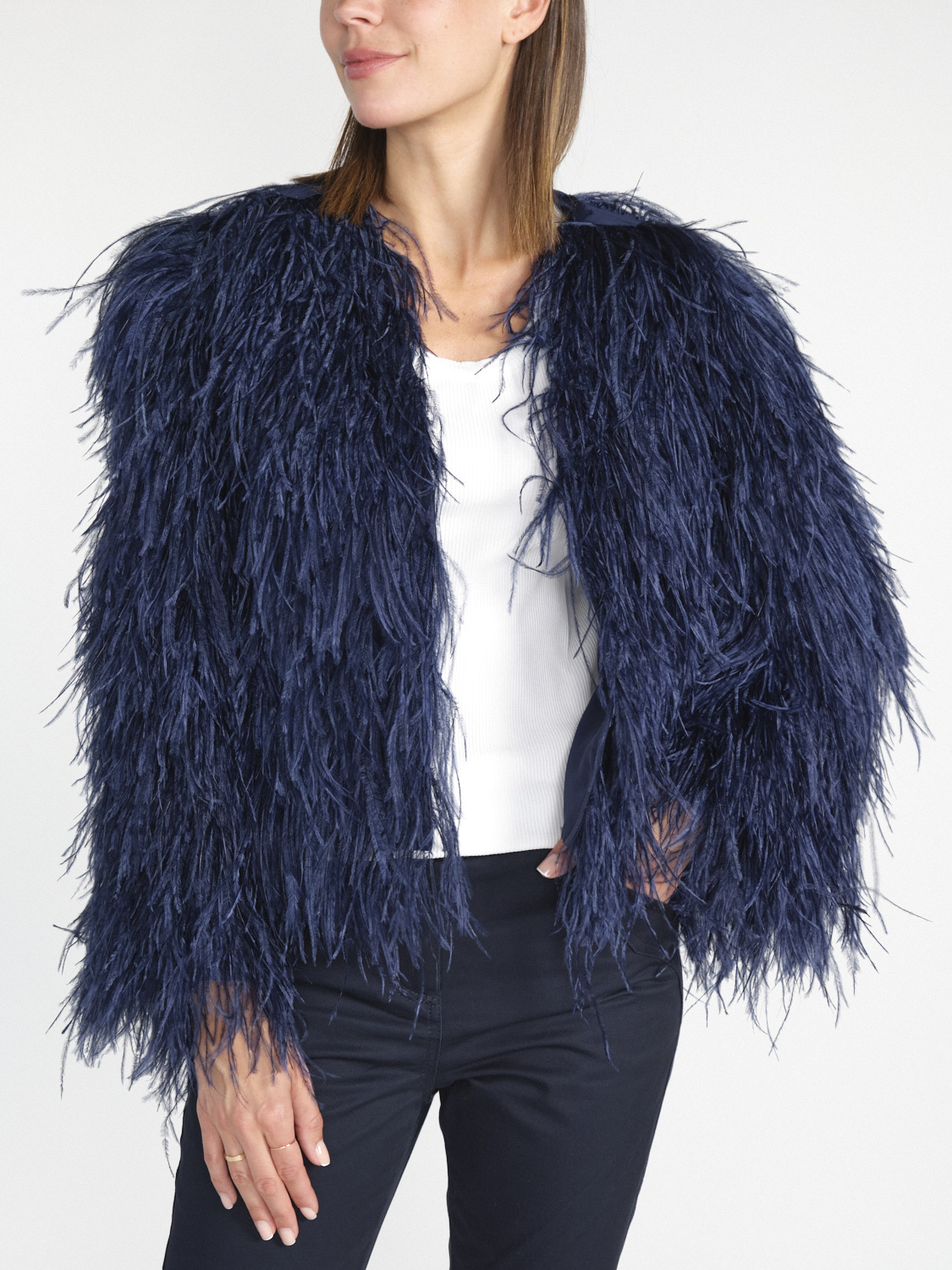 Dorothee Schumacher Feathery Volume - Short jacket with feathers  marine XS