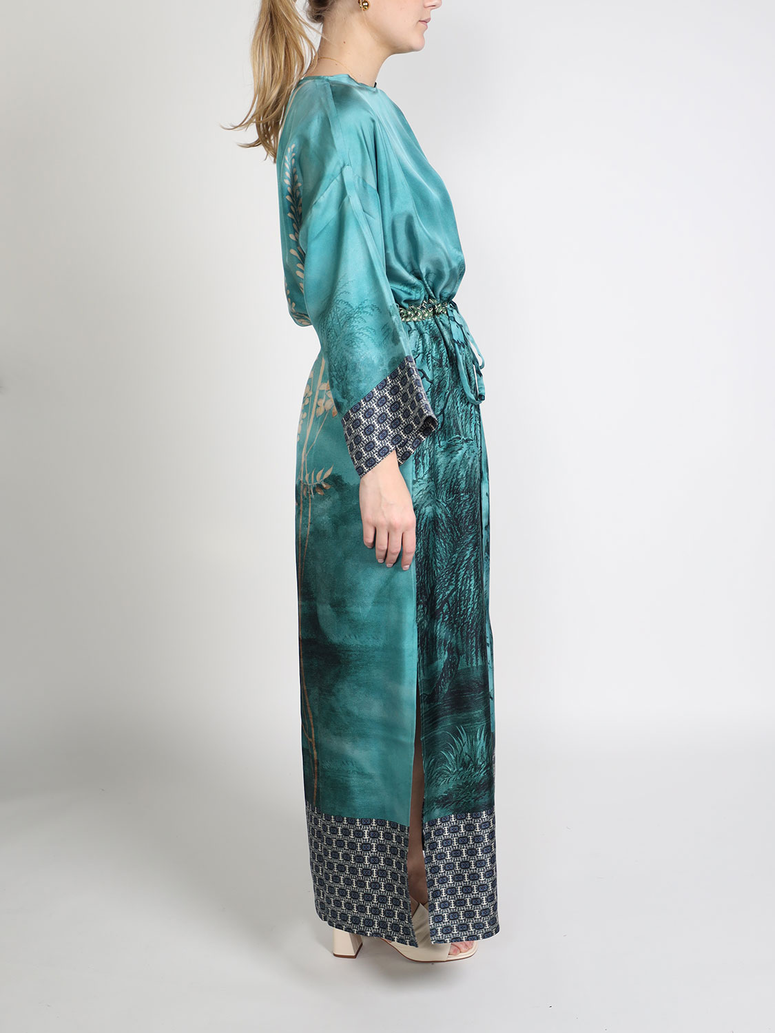 Pierre Louis Mascia Aloe - Silk maxi dress with floral pattern  türkis M