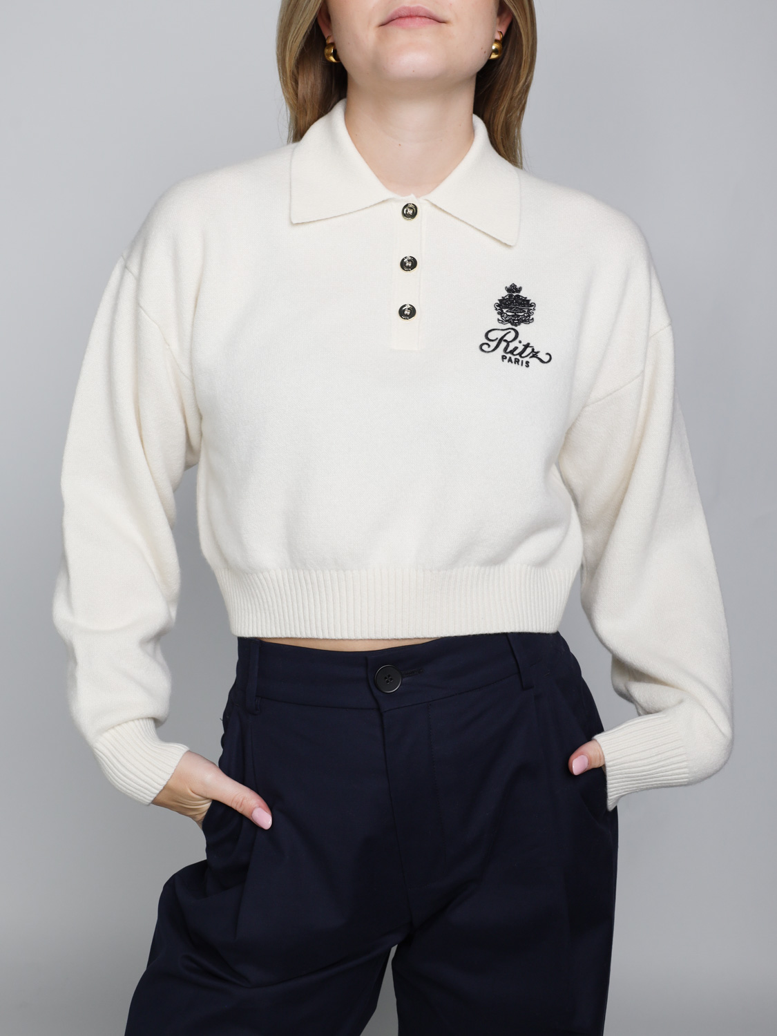 Frame Ritz Crest – Kurzer Pullover aus Cashmere   bianco S