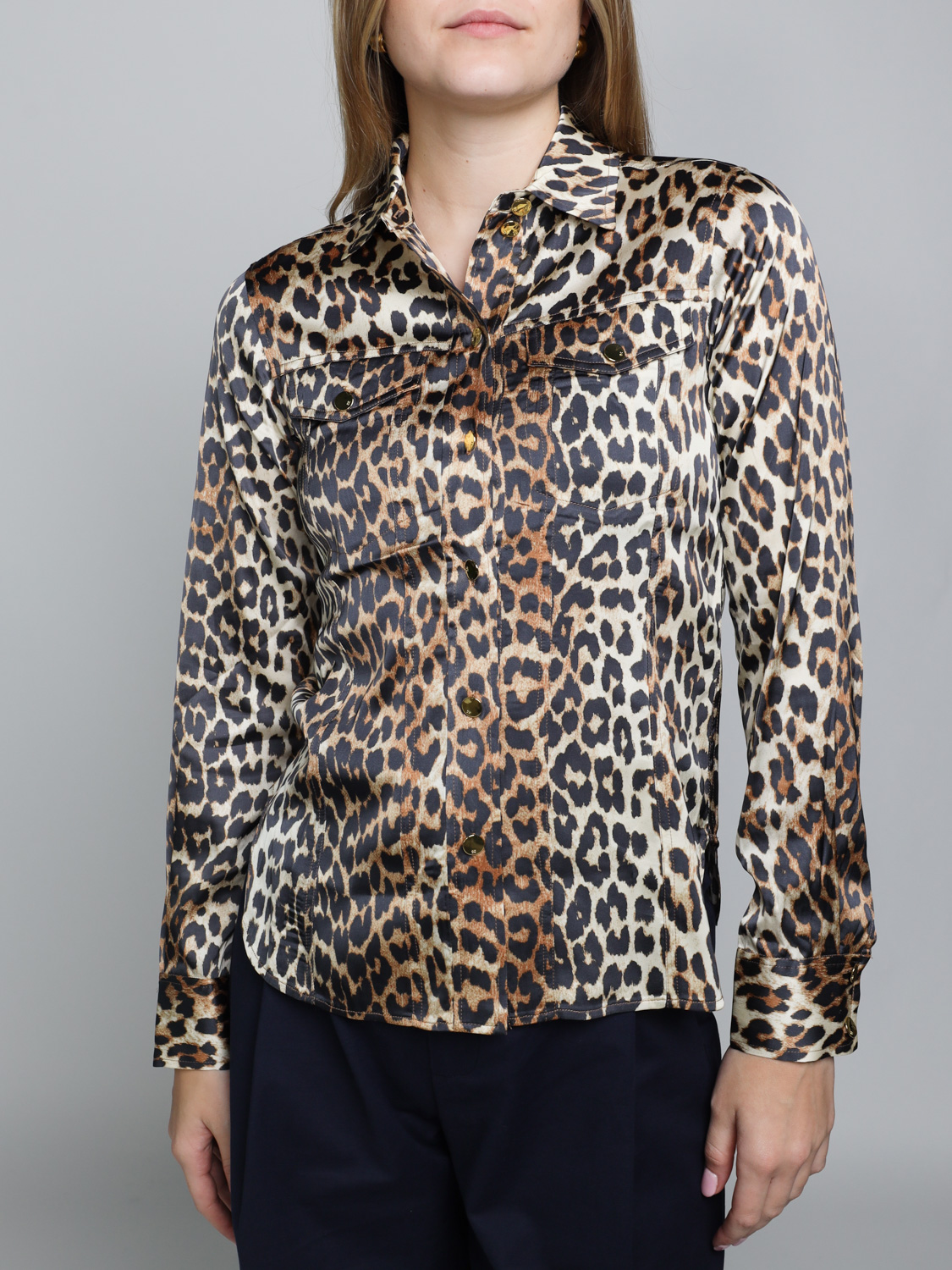 Ganni Printed satin – leopard blouse  mehrfarbig 34