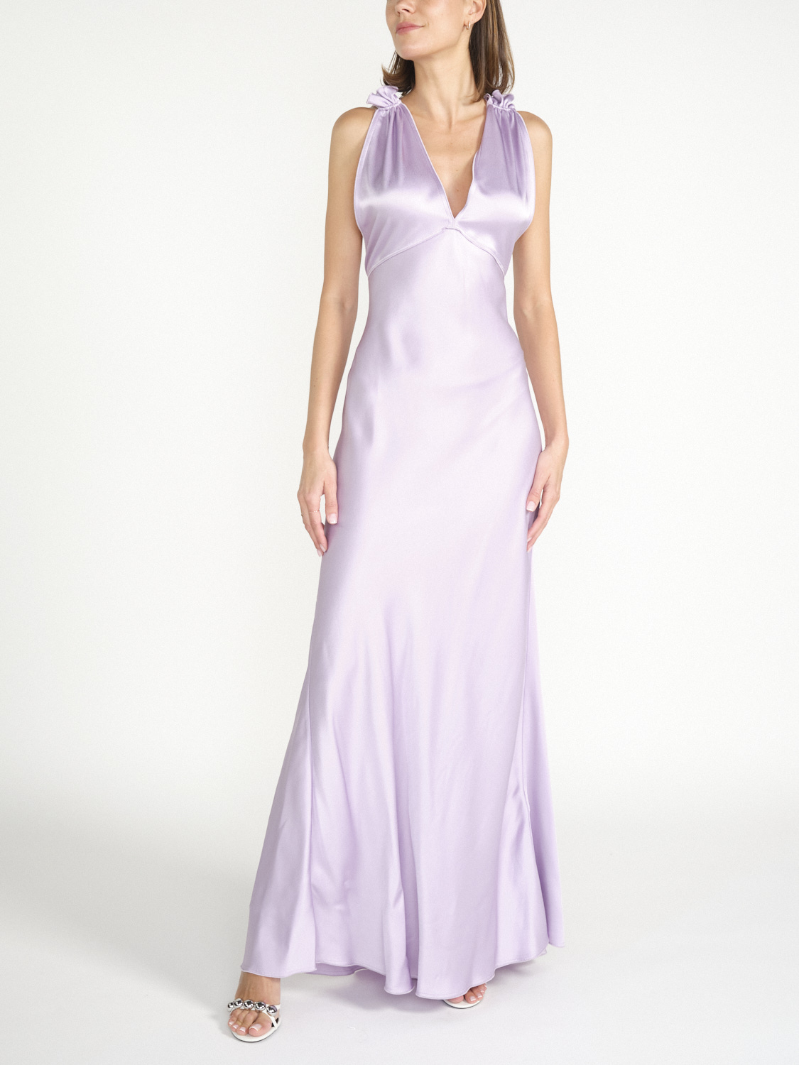 Victoria Beckham Gathered maxi dress in satin look  morado 36