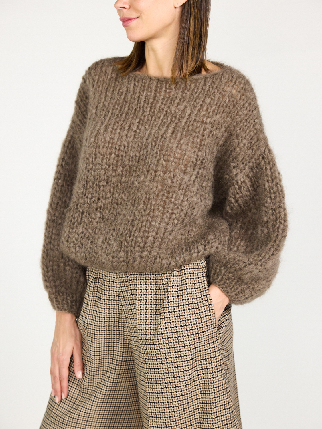 Maiami Mohair Big Sweater – Grobstrick Pullover taupe S/M