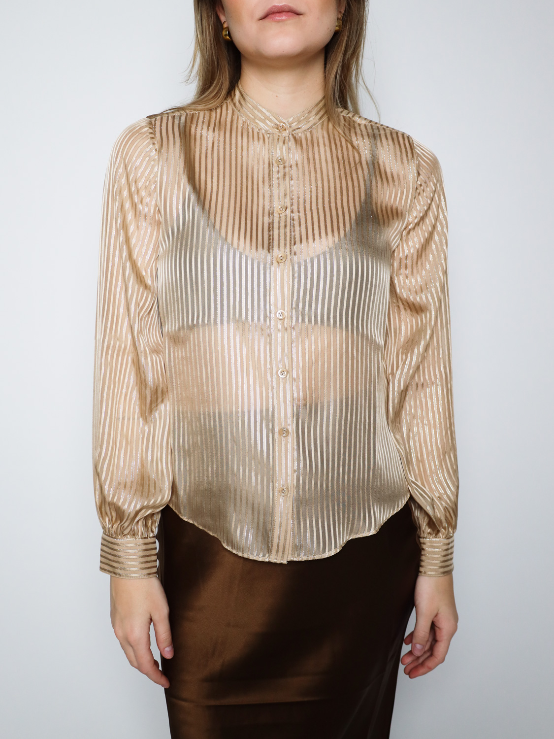 Frame Collarless – Gestreifte Bluse mit Lurex  beige XS