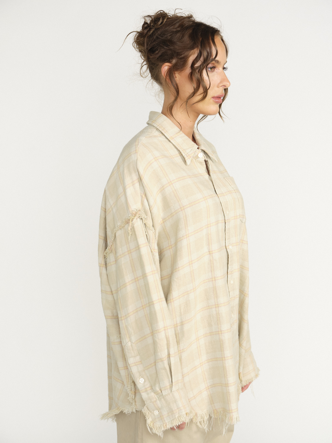 R13 Shredded Seam Plaid Oversized Shirt loui.rocks