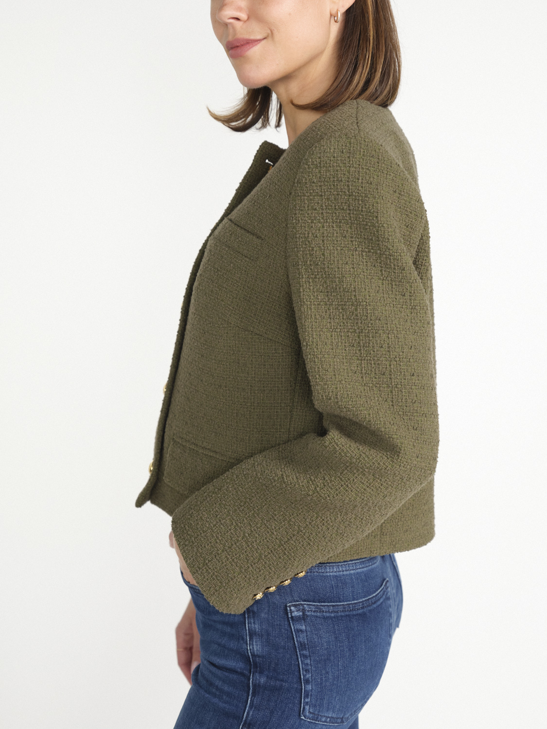 Nili Lotan Slim-fit collarless jacket made of Bouclé  green 34