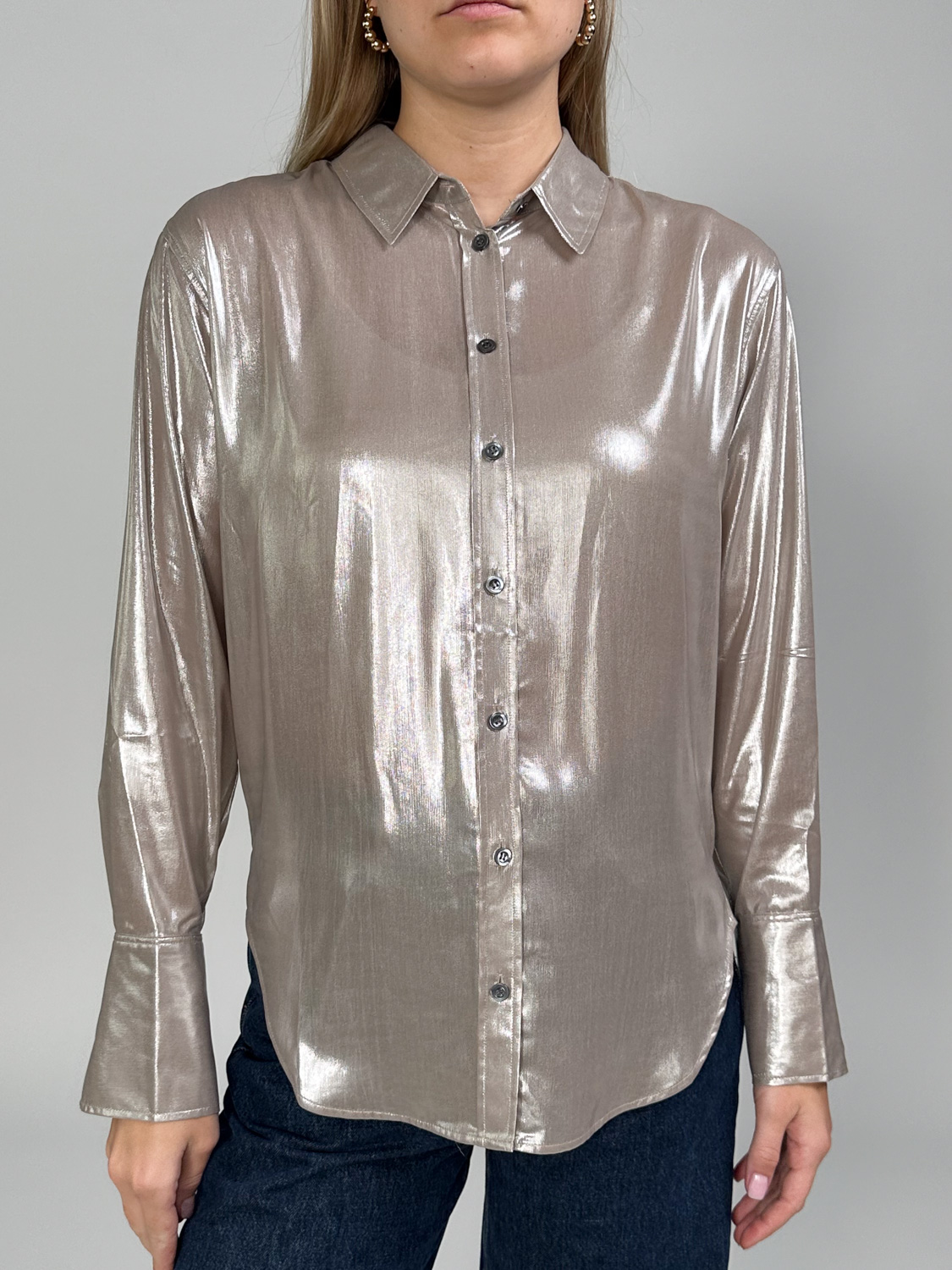 Frame Standard Shirt – Shimmering blouse  silber S