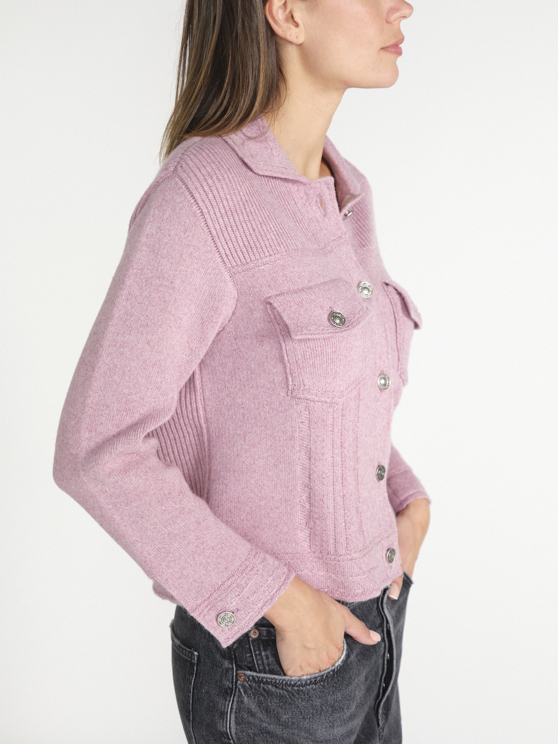 Barrie Denim Suit Fitted Jacket – Strickjacke aus Cashmere  rosa XS