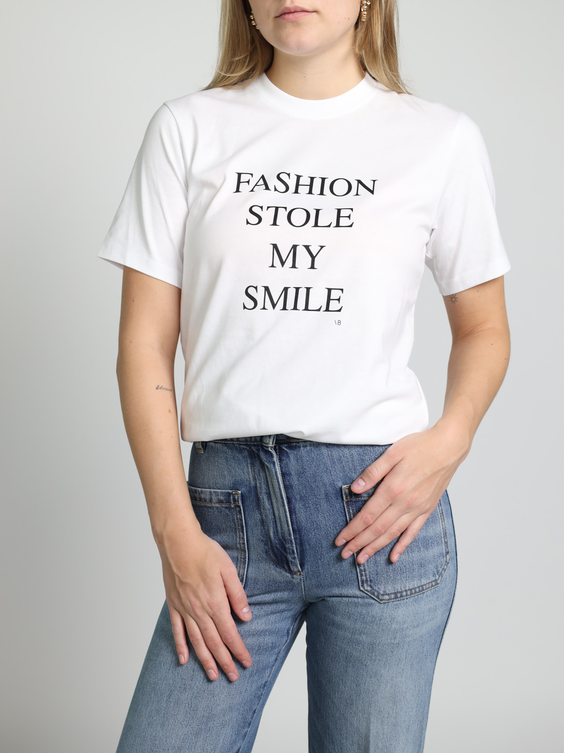 Victoria Beckham Slogan Tee – T-Shirt mit Druck   weiß XS