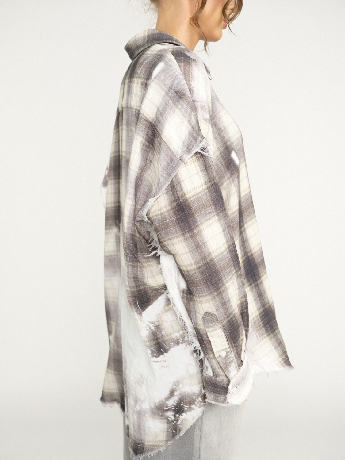 R13 Shredded Seam Plaid Oversized Shirt loui.rocks