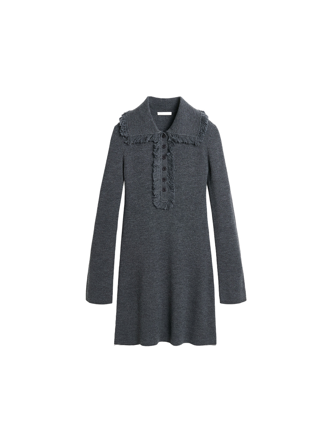 By Malene Birger Tonal – Rippenstrick-Minikleid mit Fransen-Details   gris S