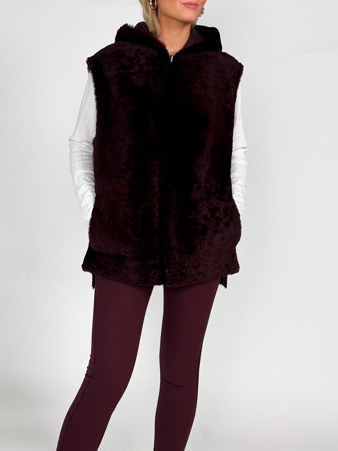 Joseph Dantec - Reversible Shearling Gilet  bordeaux 36