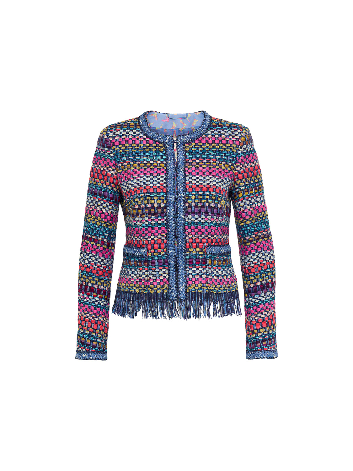 Maison Common Jacket with woven texture and fringes  multi 36