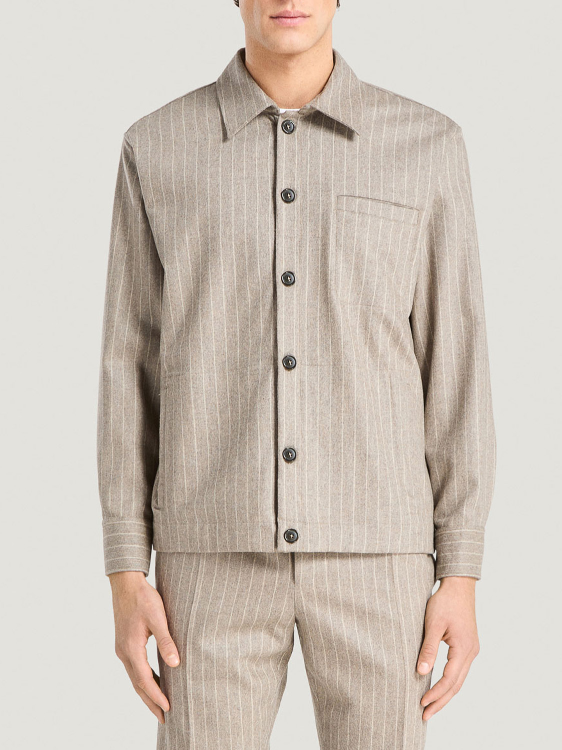 PT Torino Shirt jacket made of a wool and cashmere mix with pinstripes  beige 46