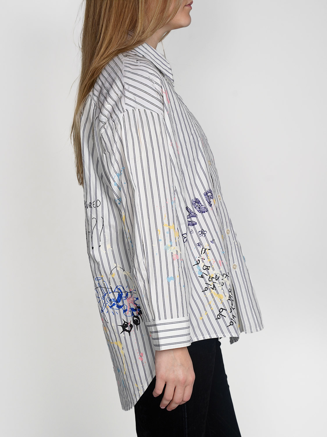 R13 Drop neck - Oversized shirt with stripes    white S