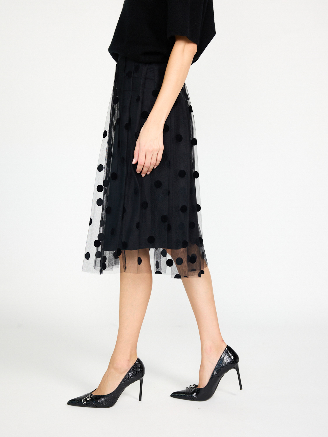 Nina Ricci  Pleated tulle skirt with dot design  black XS