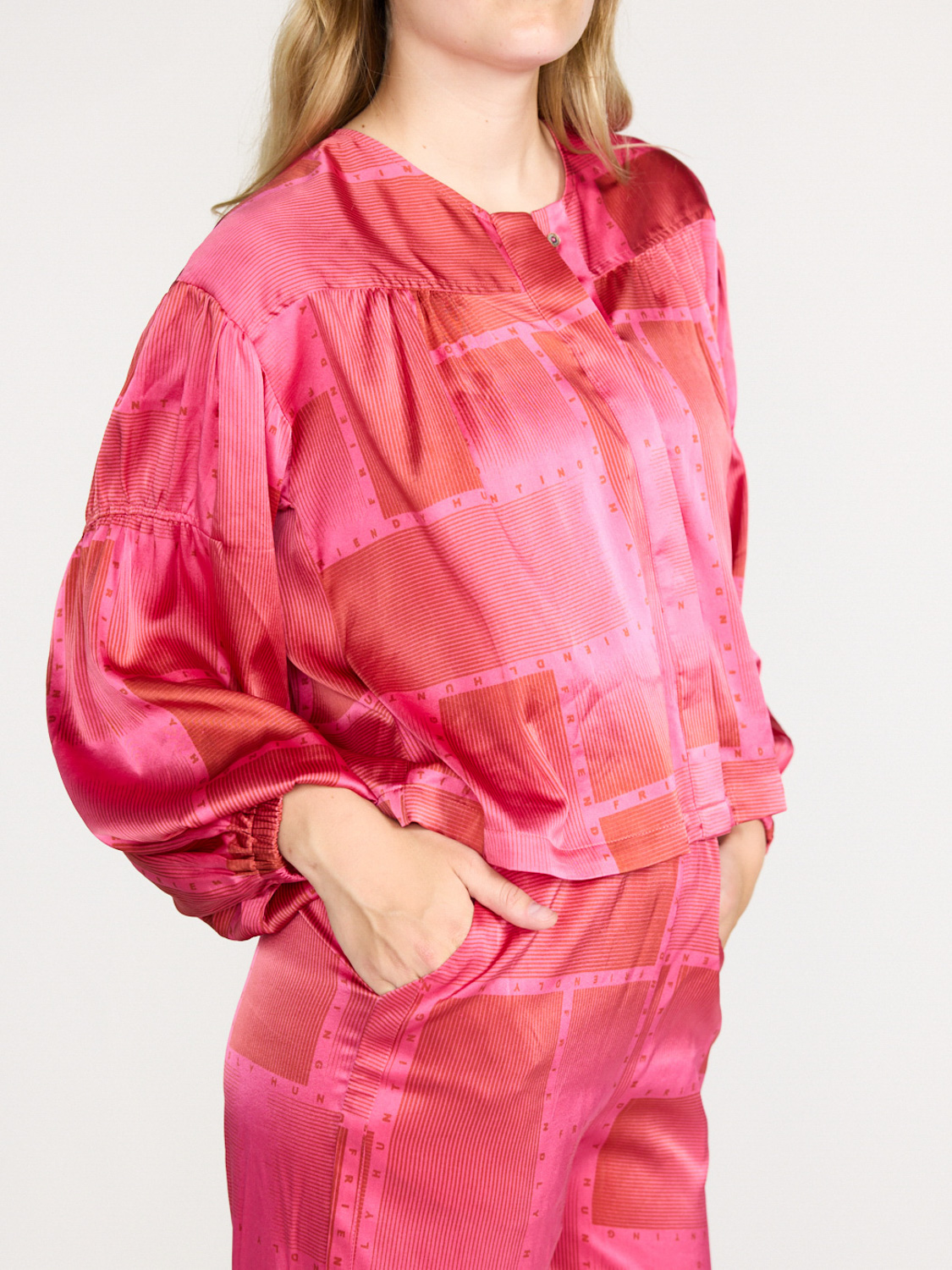 friendly hunting Bluse mit Logo-Print rosa XS