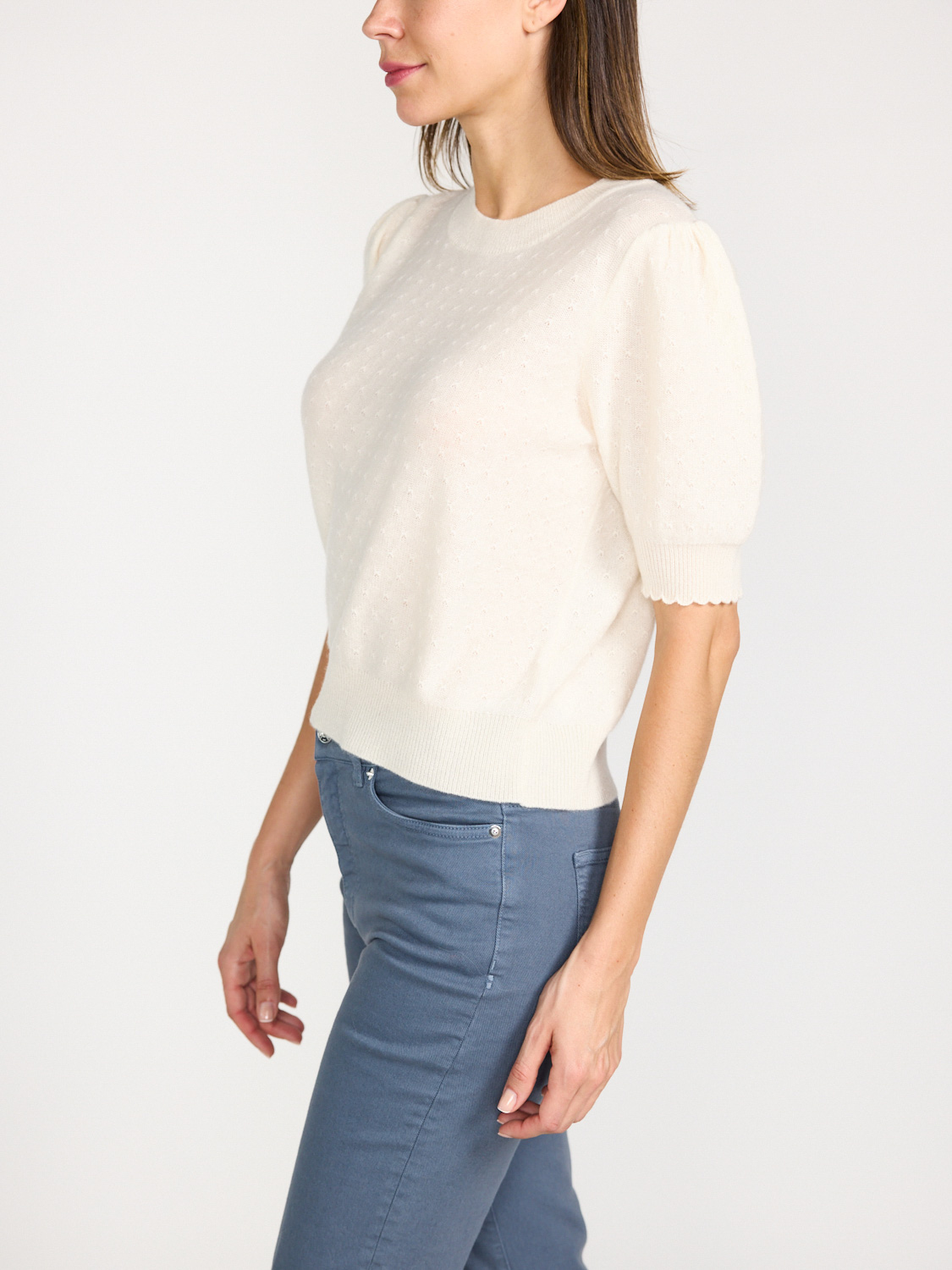 Frame Pointelle – short-sleeved cashmere sweater  creme M