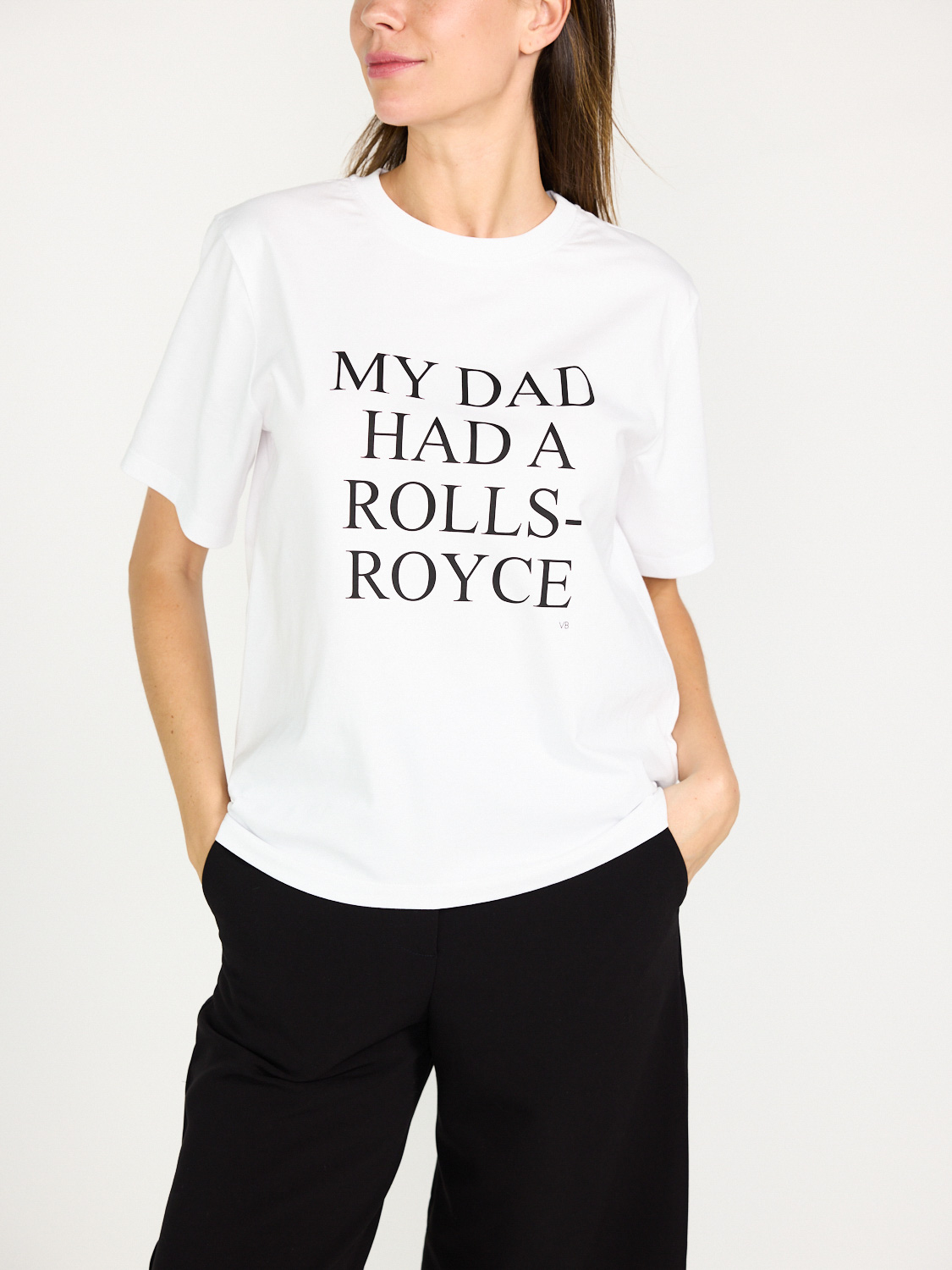 Victoria Beckham Slogan Tee – My Dad had a Rols Royce  weiß M