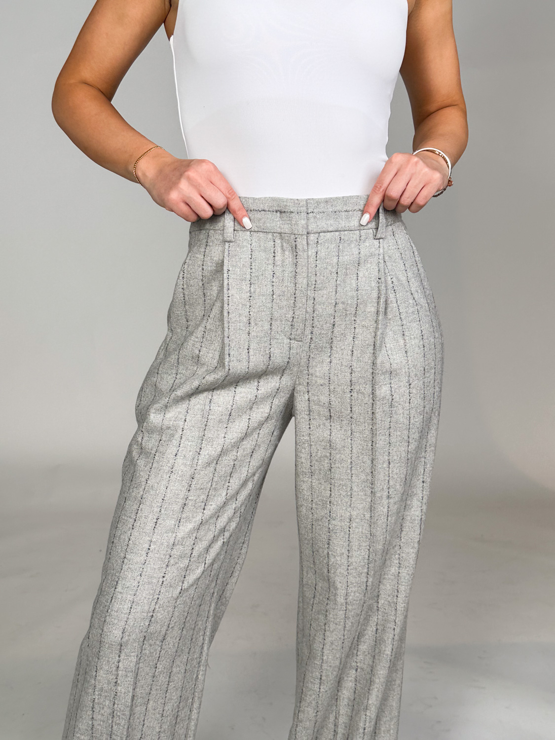 Lorena Antoniazzi Trousers in a classic pinstripe pattern  grey 38