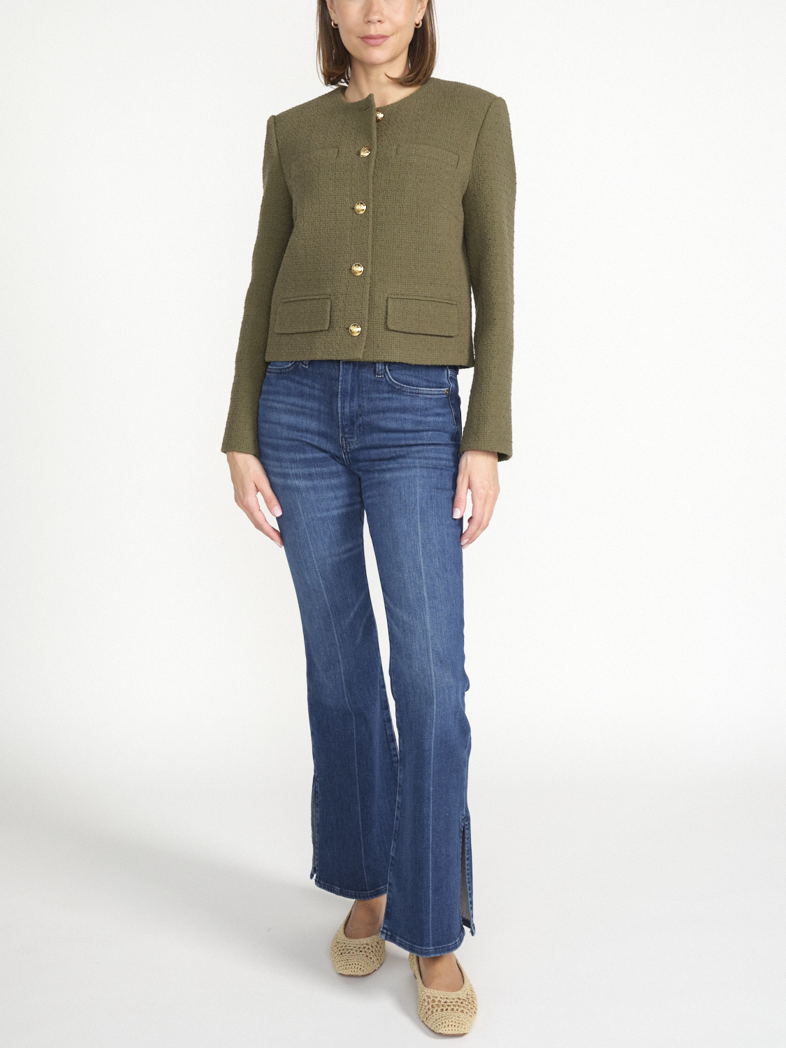 Nili Lotan Slim-fit collarless jacket made of Bouclé  green 36