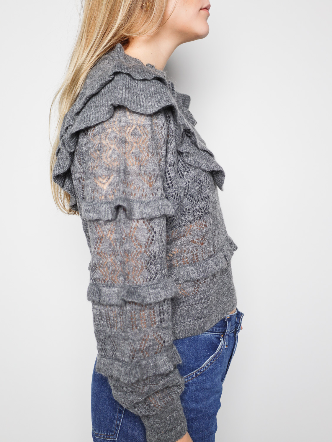 Farm Rio Ruffles Knit – sweater with ruffles  grey XS