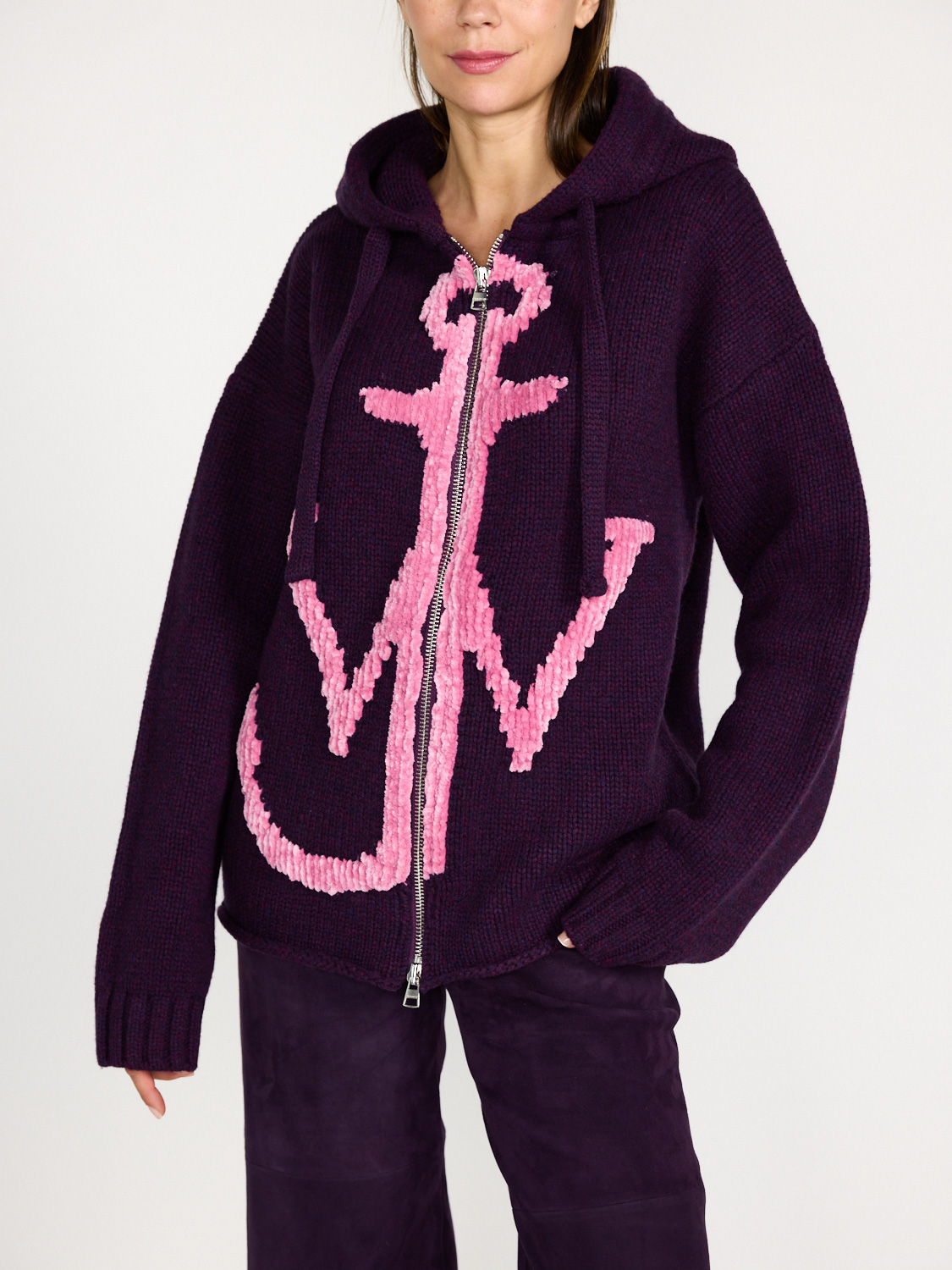 Hoodie with anchor logo and zip fastening 