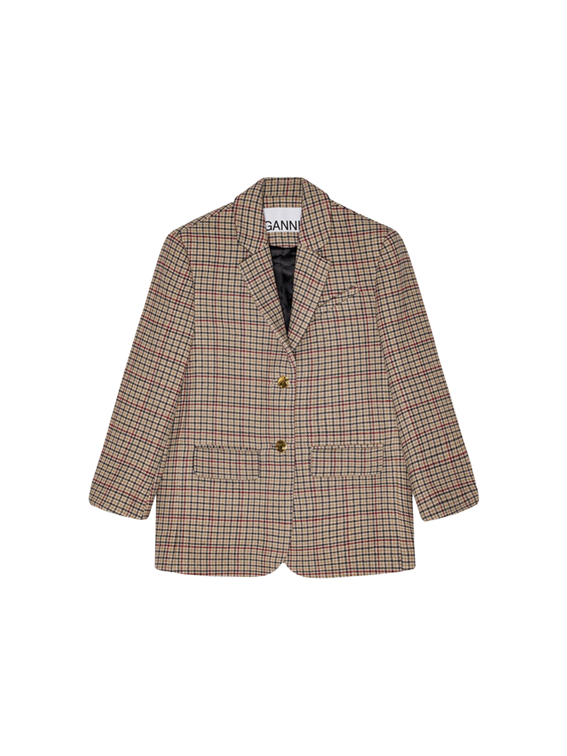 Ganni Checked wool blend blazer beige 36