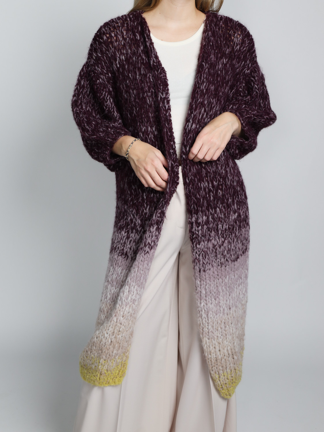 Maiami Boucle Ombre – Long chunky knit cardigan  multi S/M