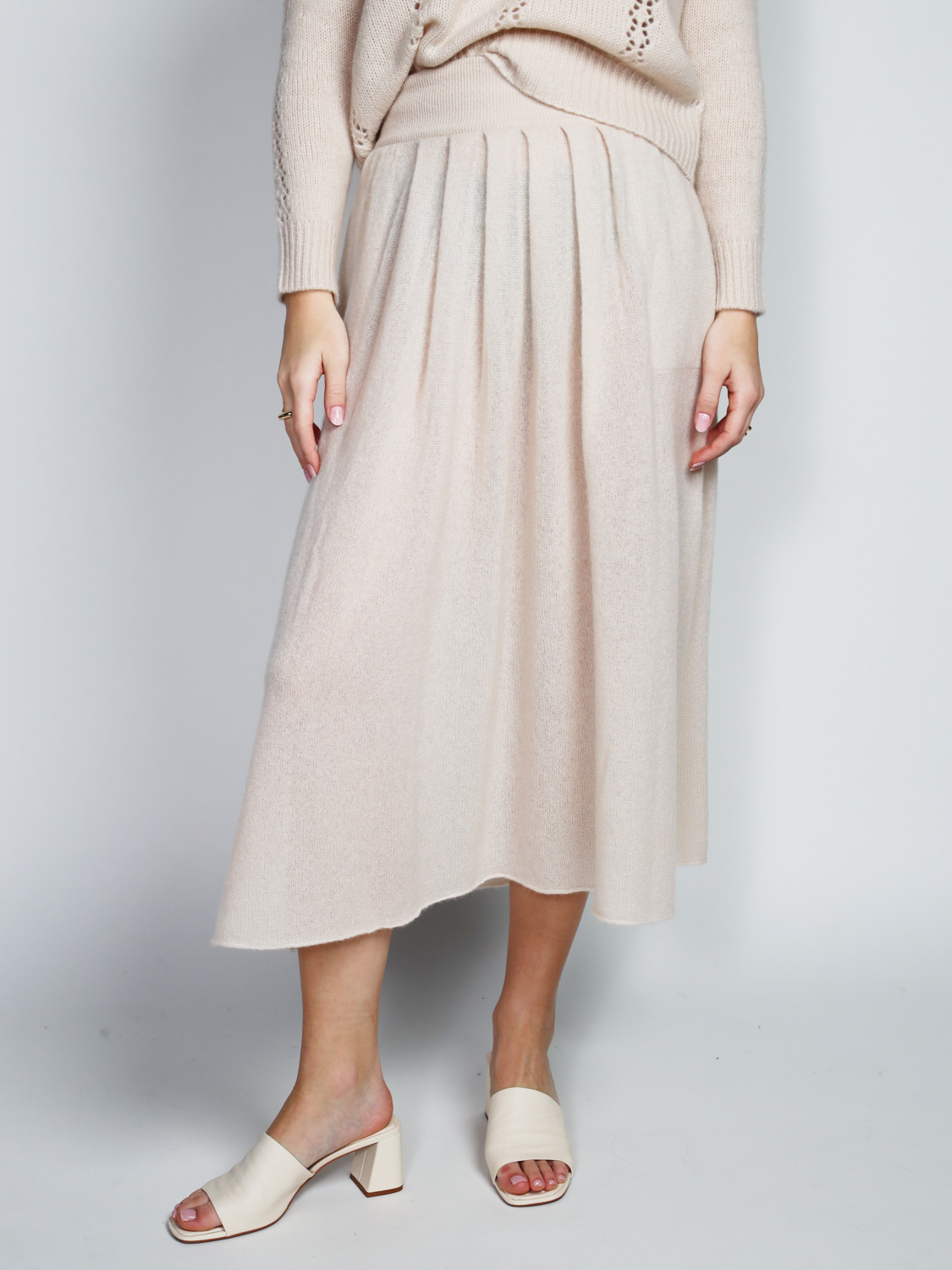 LU Ren Lenor cashmere midi skirt  beige XS