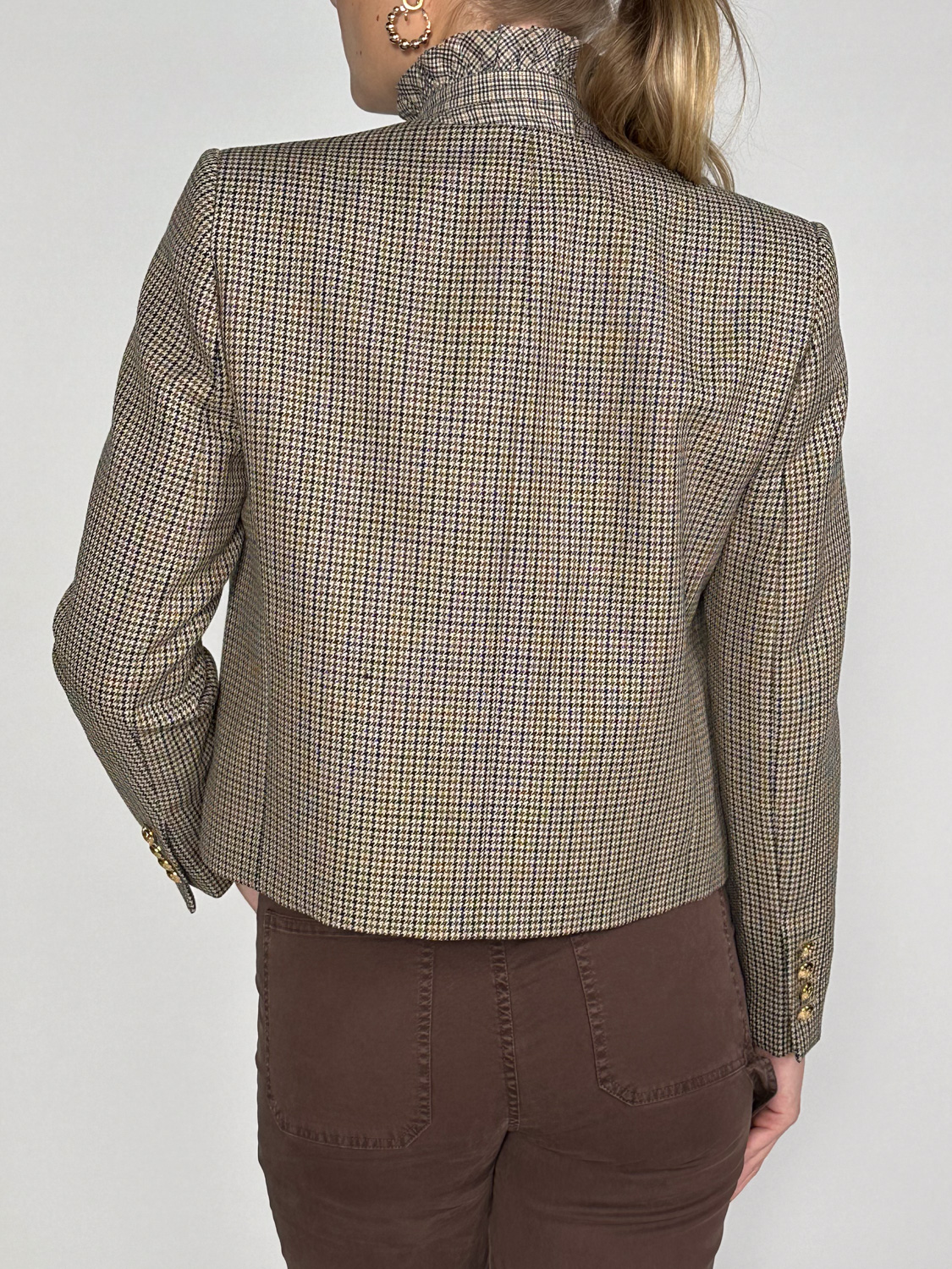 Nili Lotan Sloane checked blazer jacket in virgin wool  beige 34